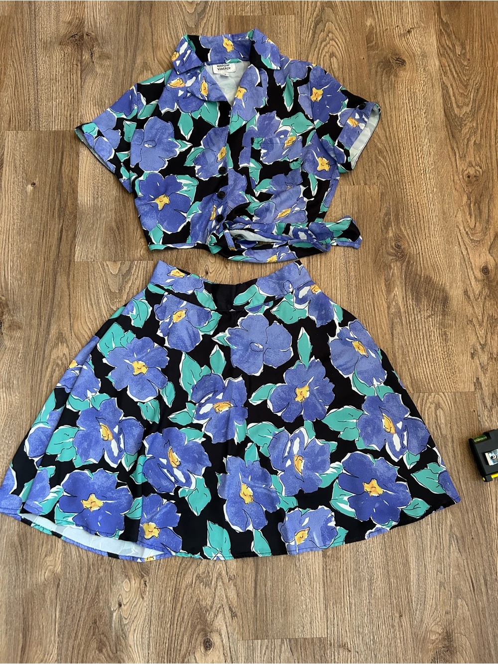 Unique Vintage Black, Purple & Teal Floral Top